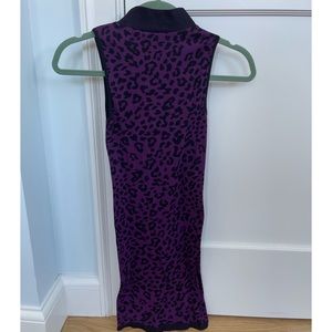 Free people turtleneck sleeveless purple animal print body con dress lace up